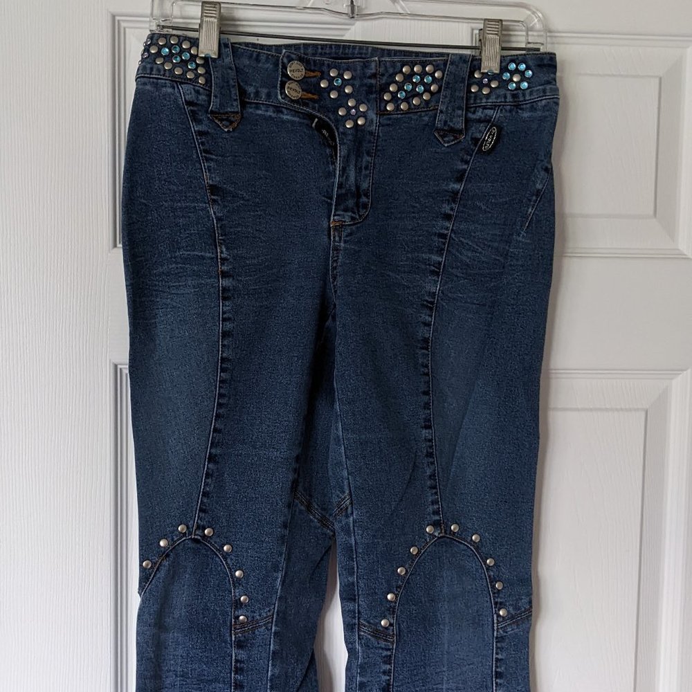 Vtg REVOLT USA Jeans Decorated w/Metal Studs & Faux Gems -Flared Bottom Boot Cut
